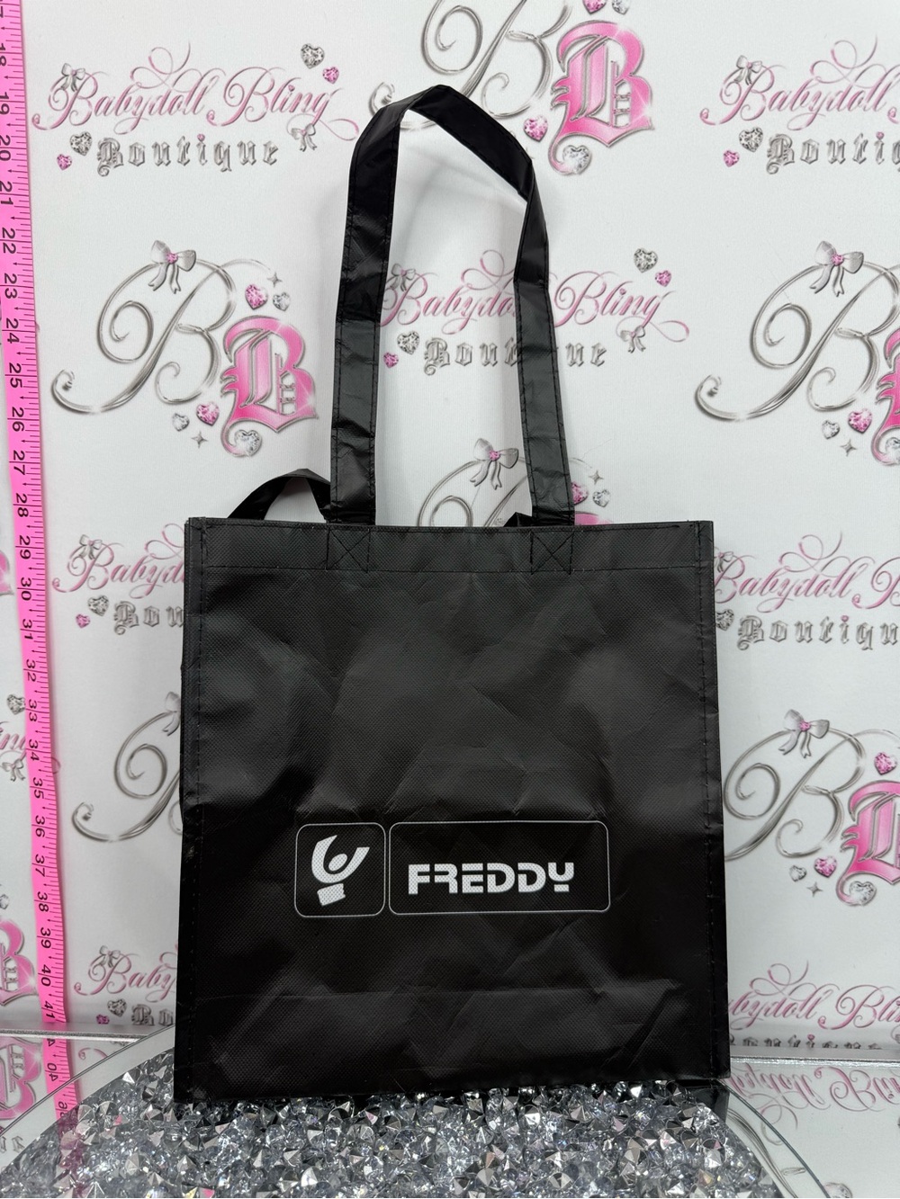 Freddy Black Tote with White Vertical Logo tote bag
